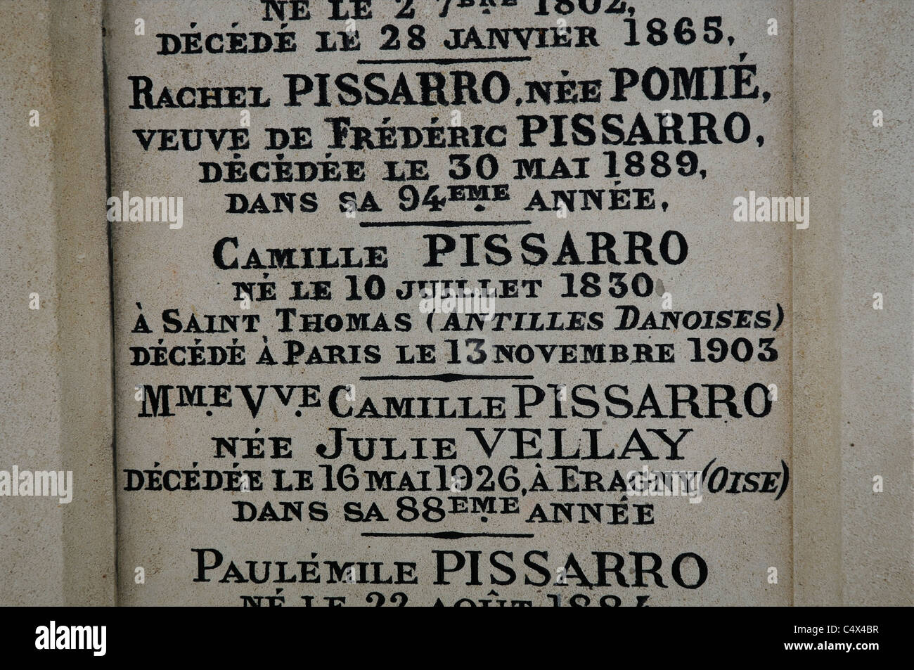 La tomba di Camille Pissarro nel cimitero di Pere Lachaise di Parigi, Francia Foto Stock