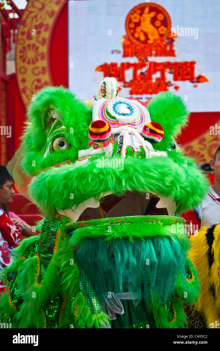 La danza del Leone per il Capodanno cinese, China Town, Bangkok Foto Stock