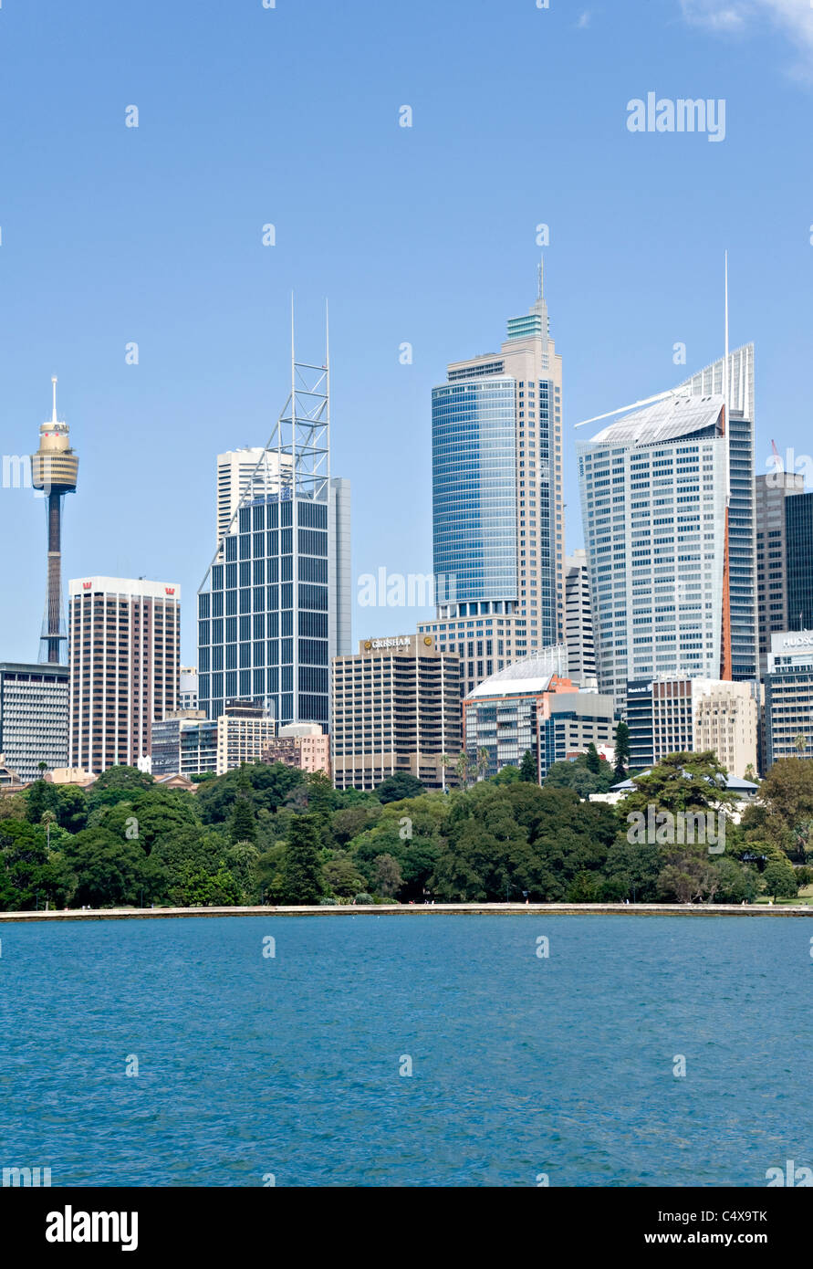 La bellissima skyline di Sydney e il centro finanziario di Mrs Macquaries Point Farm Cove Nuovo Galles del Sud Australia Foto Stock