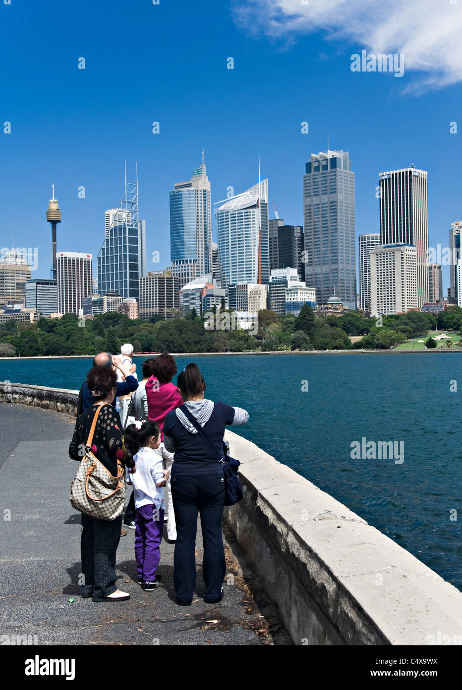La bellissima skyline di Sydney e il centro finanziario di Mrs Macquaries Point Farm Cove Nuovo Galles del Sud Australia Foto Stock