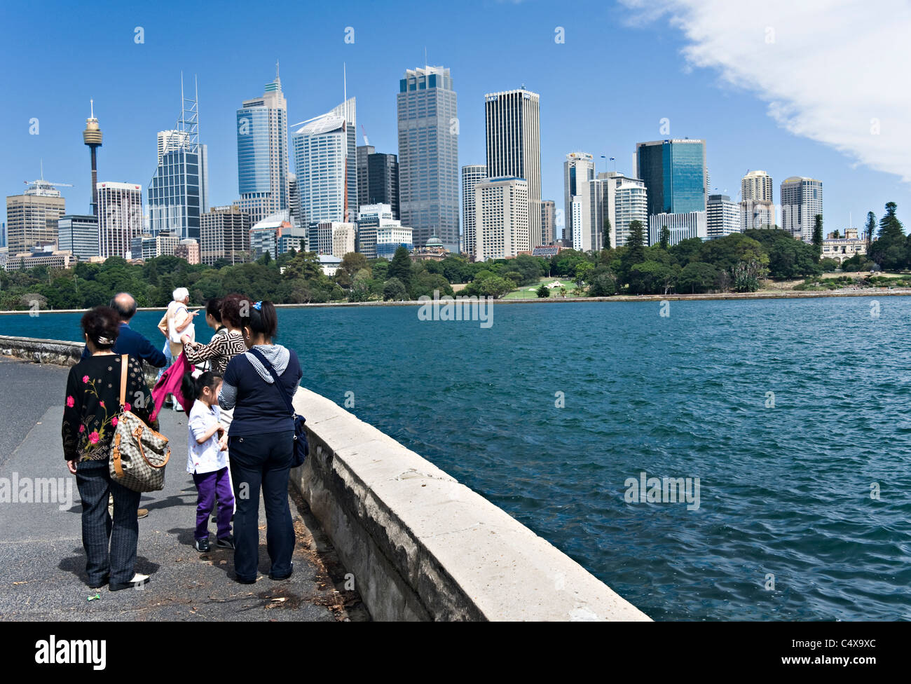 La bellissima skyline di Sydney e il centro finanziario di Mrs Macquaries Point Farm Cove Nuovo Galles del Sud Australia Foto Stock