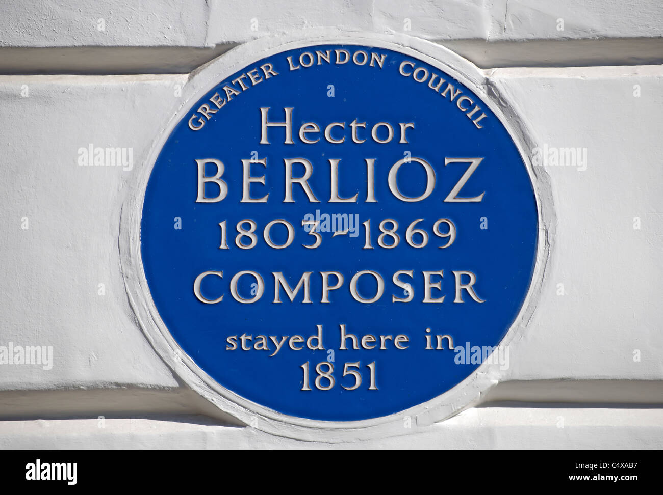 Greater London consiglio targa blu segnando una casa dove il compositore Hector Berlioz alloggiato durante il 1851, Marylebone Londra, Inghilterra Foto Stock