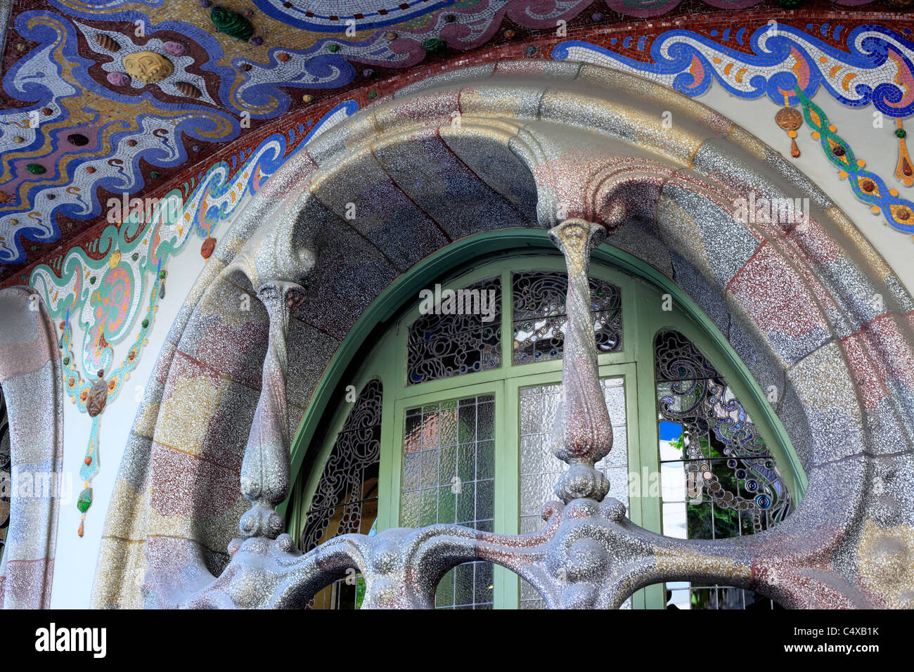 Facciata di edificio in Art Nouveau, Barcellona, in Catalogna, Spagna Foto Stock