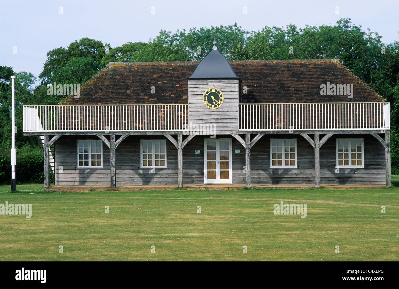 Hambledon Cricket Club pavilion, Hampshire, Broadhalfpenny giù i padiglioni di passo base home di cricket inglese England Regno Unito Foto Stock