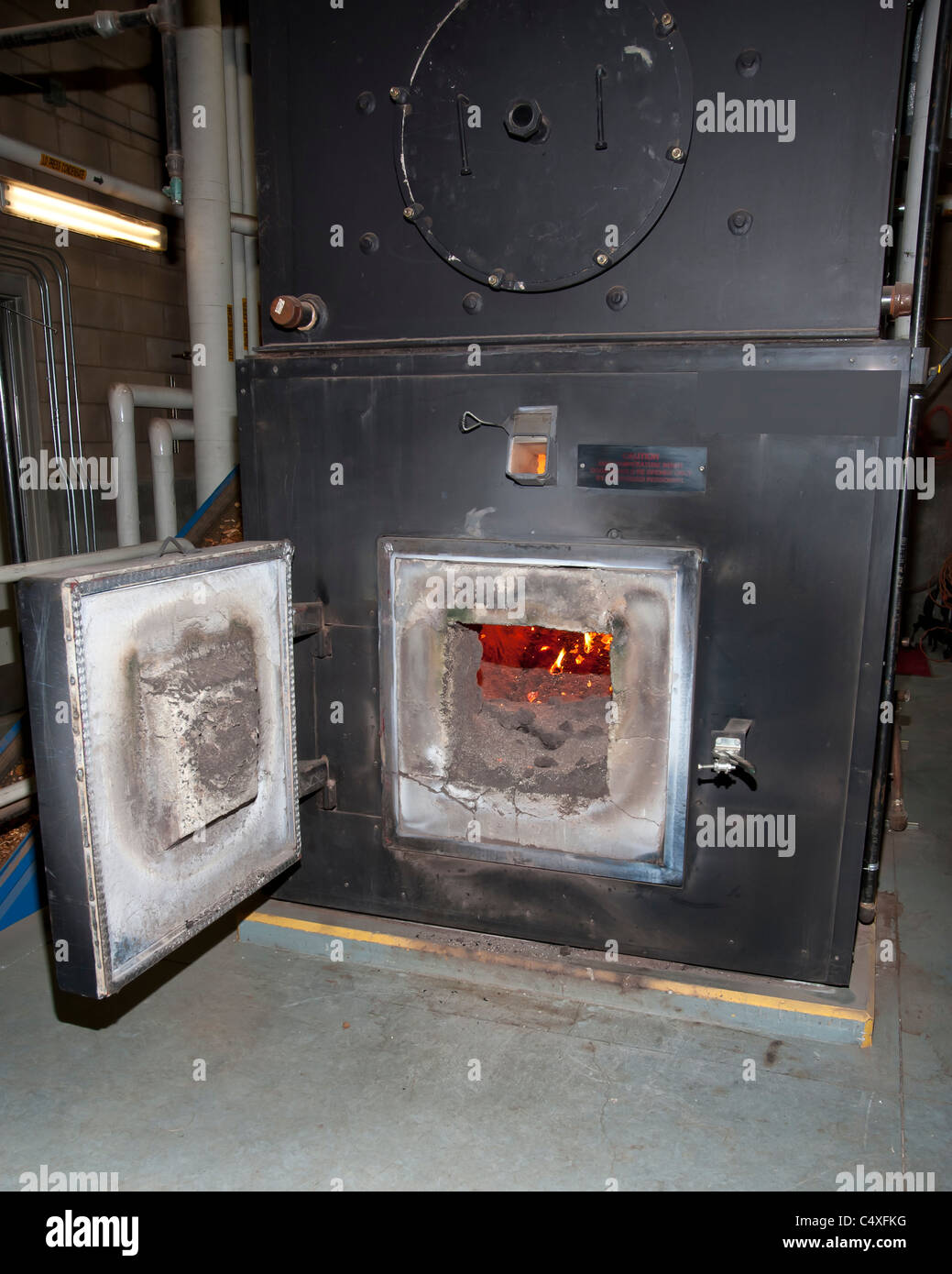 Forno di biomassa utilizzata in Darby, Montana per riscaldare le scuole Foto Stock