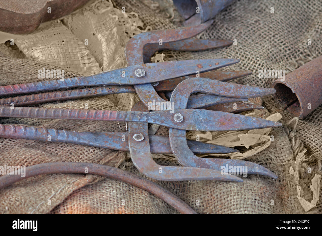 Trishul, simbolo sacro, arma del signore Shiva per la vendita al mercato, Arunachal Pradesh, India Foto Stock