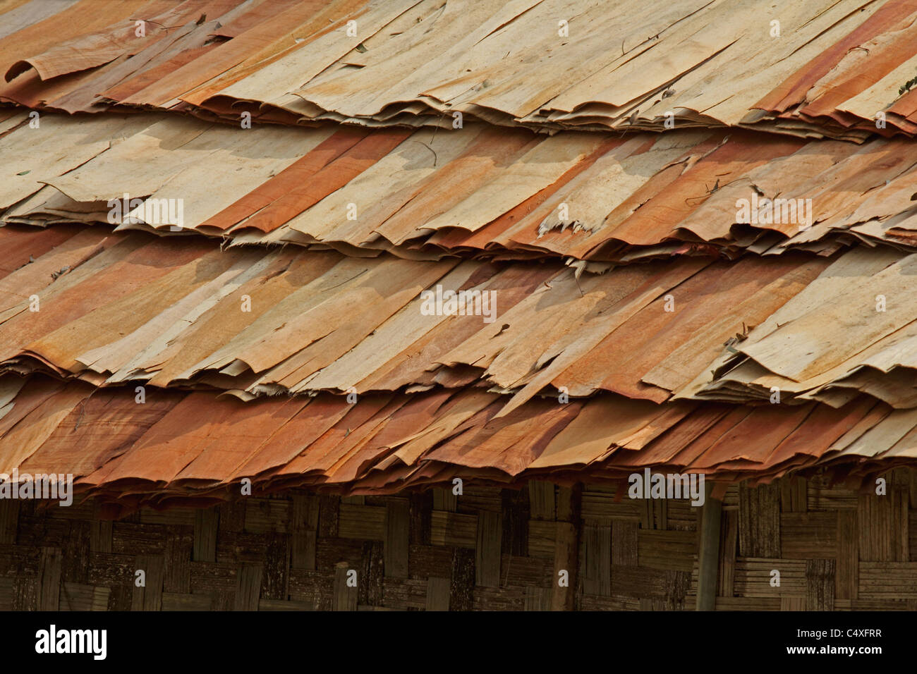 Tradizionale tetto in legno Scandole, Miao, Arunachal Pradesh, India Foto Stock
