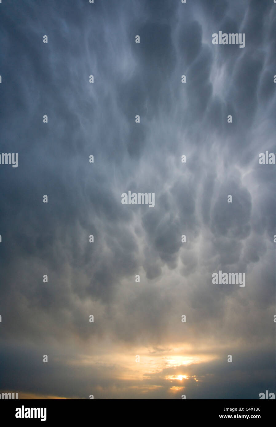 Nuvole Mammatus forma al tramonto Foto Stock