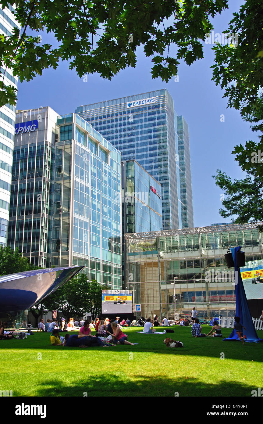 Canada Square Park, Canary Wharf, London Borough of Tower Hamlets, Greater London, England, Regno Unito Foto Stock