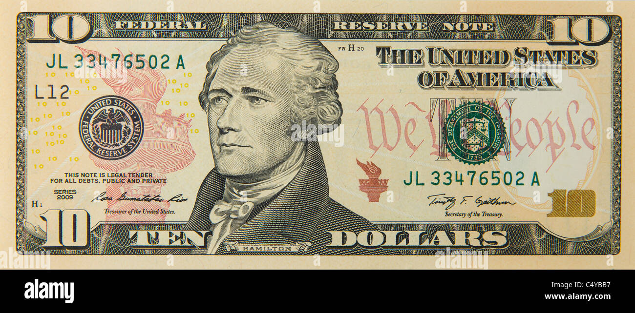 10 dieci dollari Dollaro bill nota note le fatture Foto Stock
