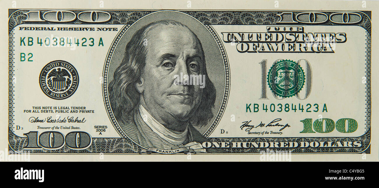 100 'un centinaio di dollari Dollaro bill nota note le fatture Foto Stock