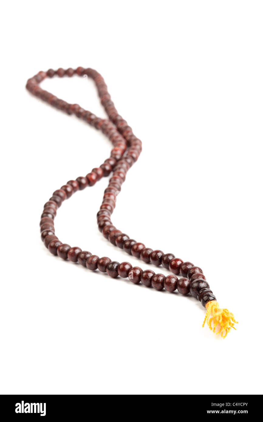 Japa Mala - Buddisti o preghiera Indù talloni isolato su bianco Foto Stock