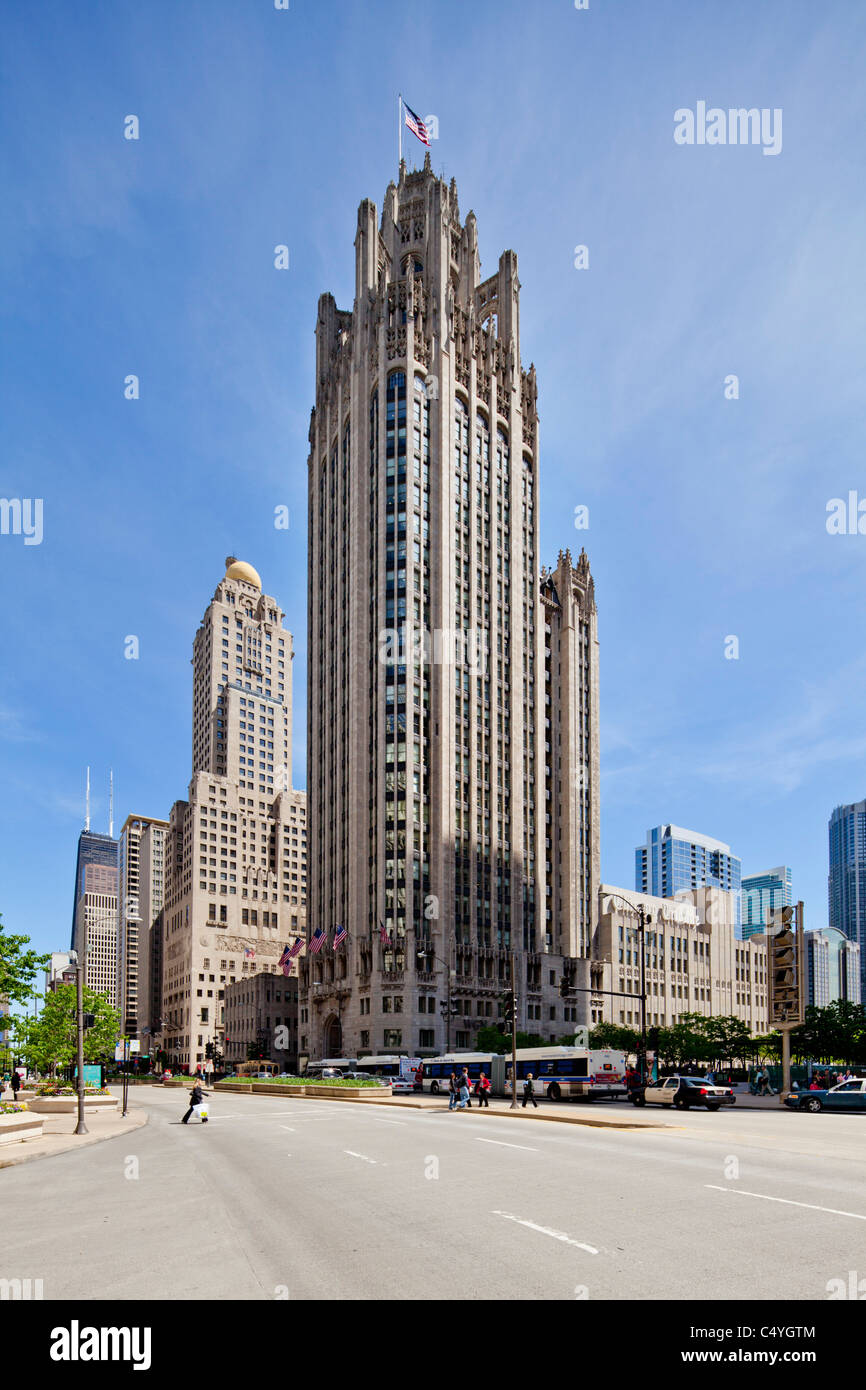 Tribune Tower & Intercontinental Hotel, Chicago, Illinois Foto Stock