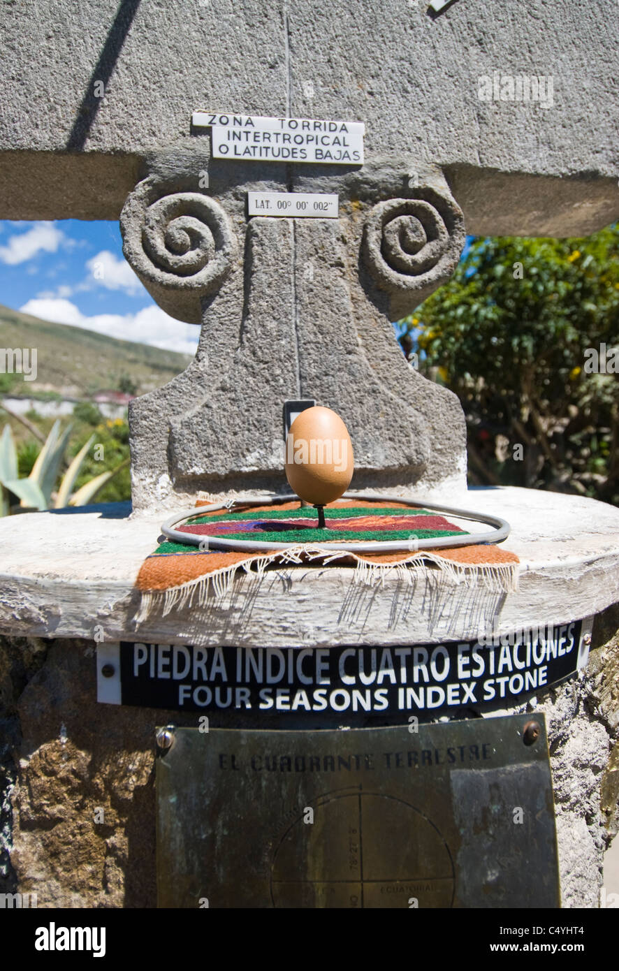 Uovo equilibrato sul chiodo,testa sull'equatore vicino a Quito Ecuador Foto Stock