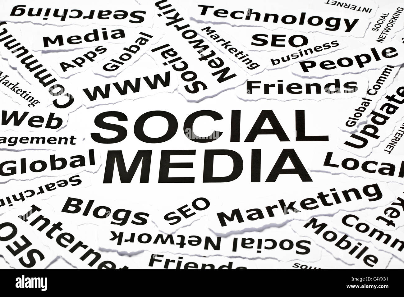"Social media" concetto con altre parole correlate Foto Stock