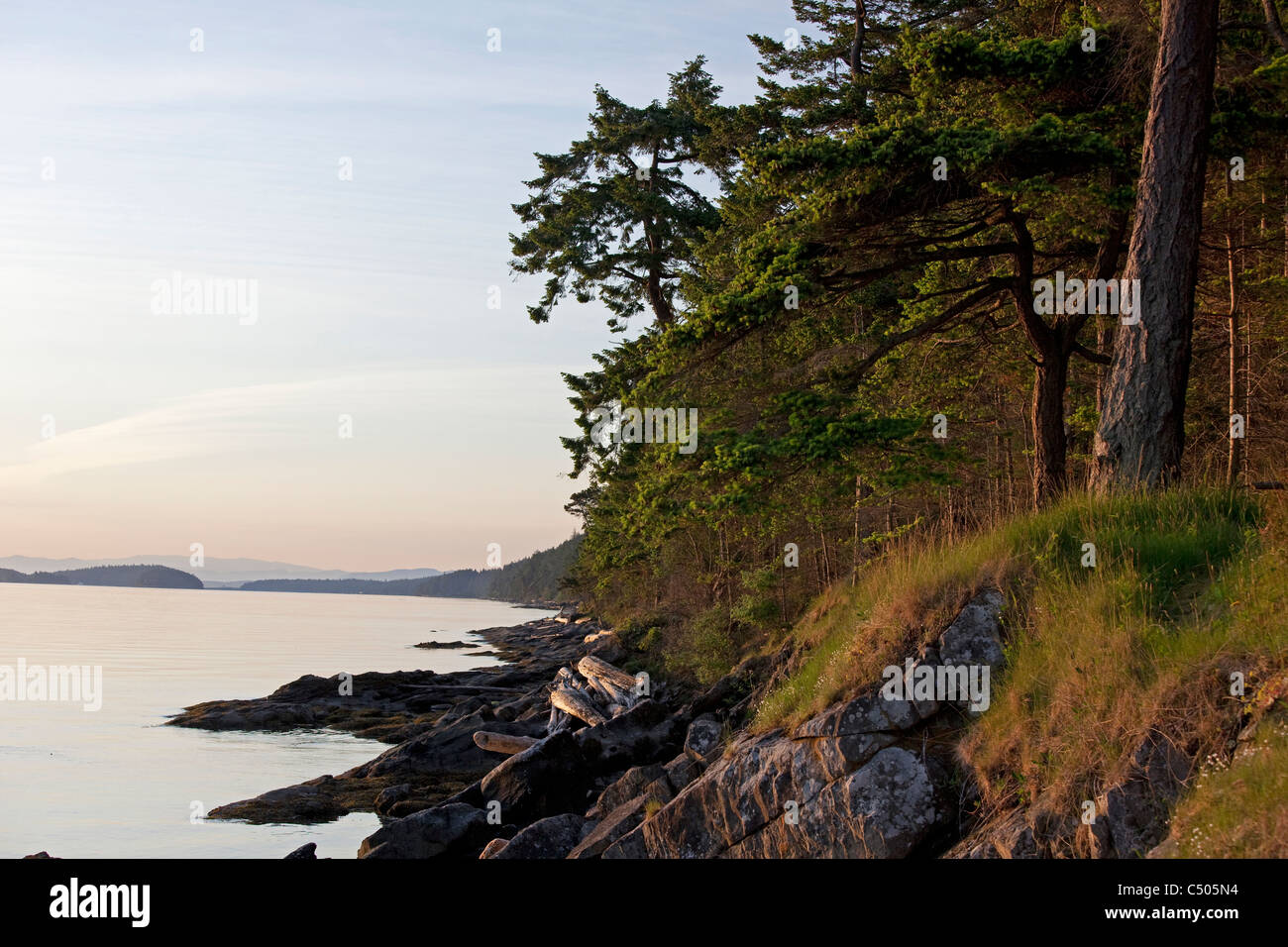 Spiaggia rocciosa su Galiano Island, Brirish Columbia, Canada Foto Stock