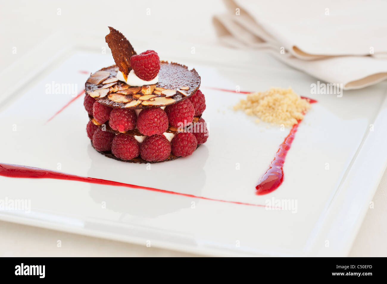 Elegante dessert al lampone Foto Stock