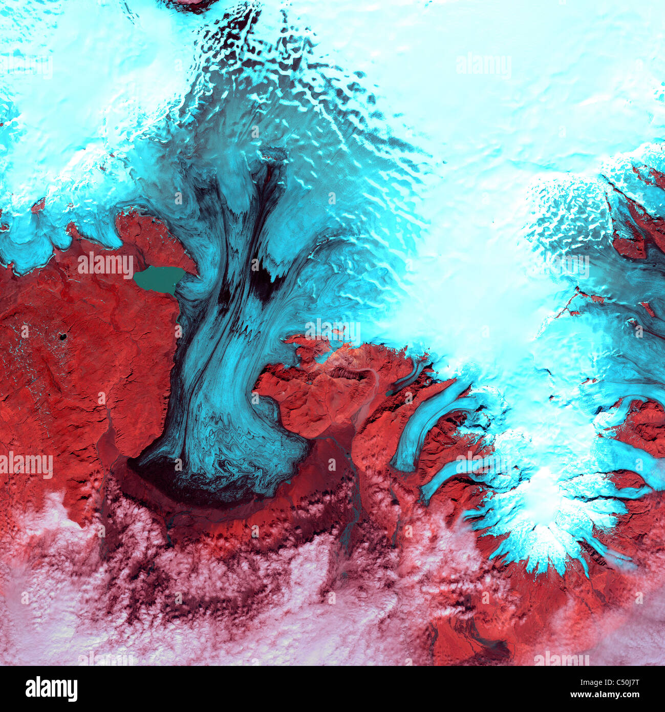 Il ghiacciaio Vatnajokull Islanda Skaftafell National Park vista aerea dallo spazio Foto Stock