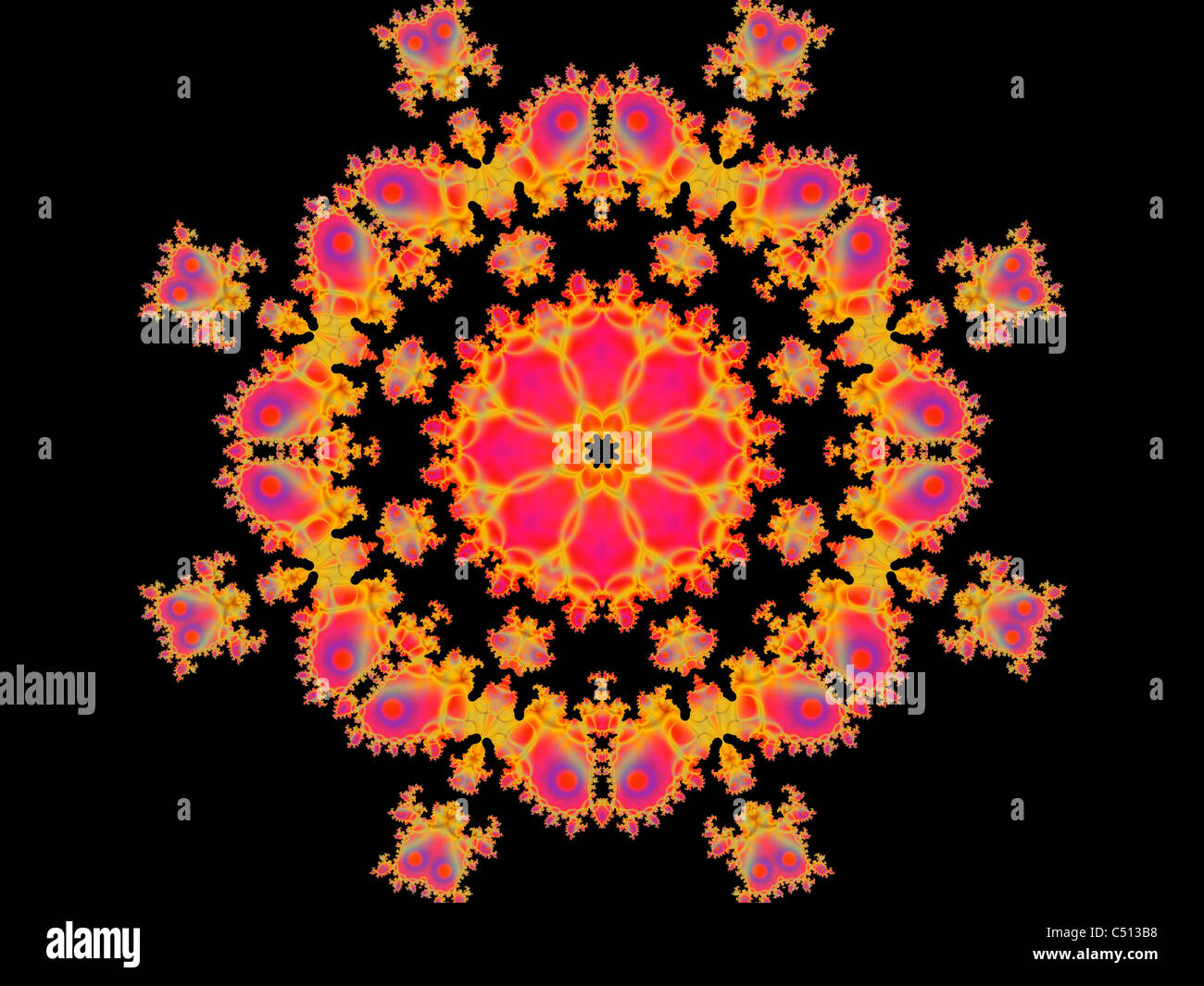 Arancione e fiore rosa Caleidoscopio pattern creato utilizzando il programma ChaosPro Foto Stock