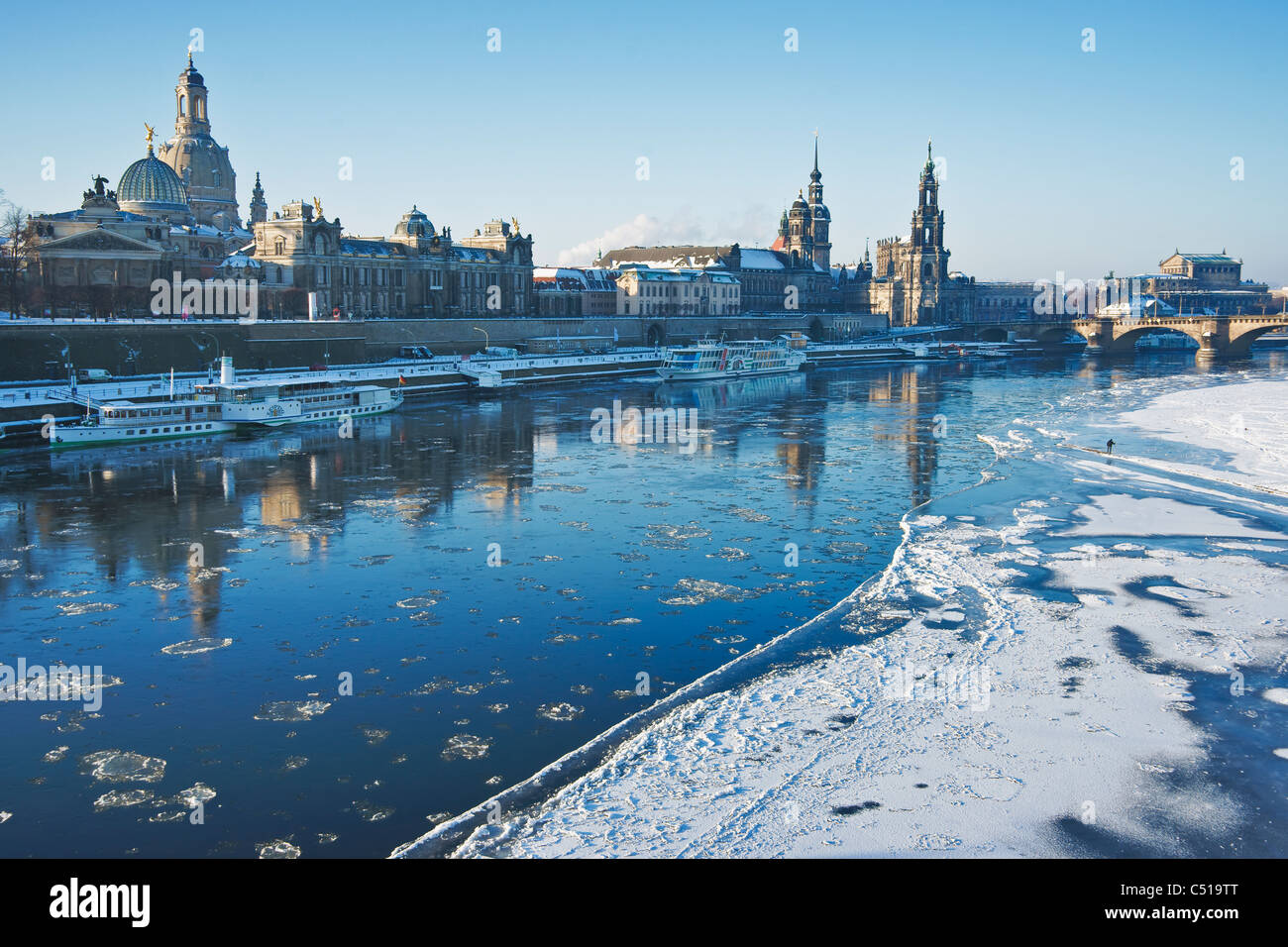 Dresda in inverno, in Sassonia, Germania Europa Foto Stock