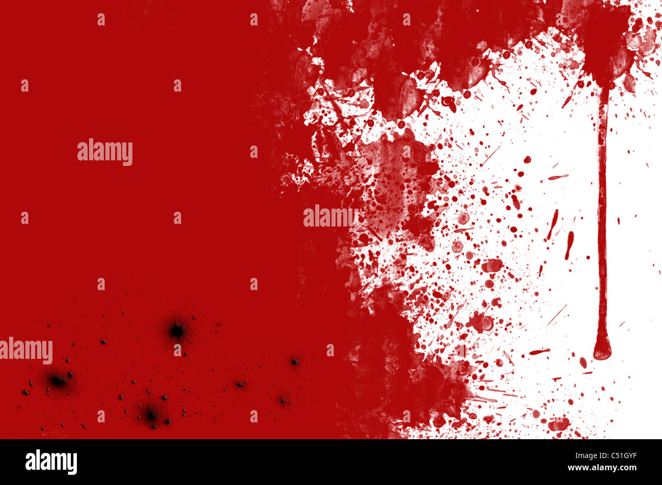 Illustrazione di sangue gocce sparse con sfondo bianco Foto Stock