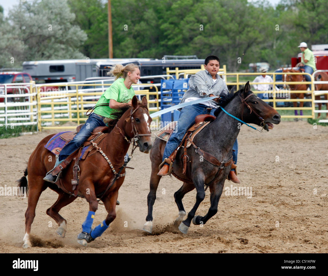 Rodeo tenutasi in Eastern Shoshone prenotazione in Fort Washakie, Wyoming durante le annuali Giornate indiano. Foto Stock