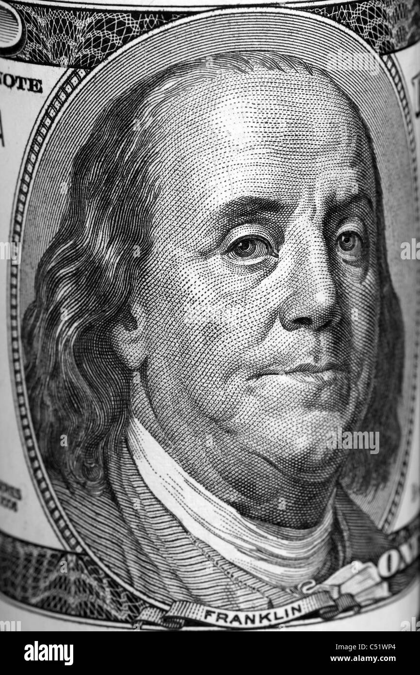 Benjamin Franklin su un centinaio di dollari Foto Stock