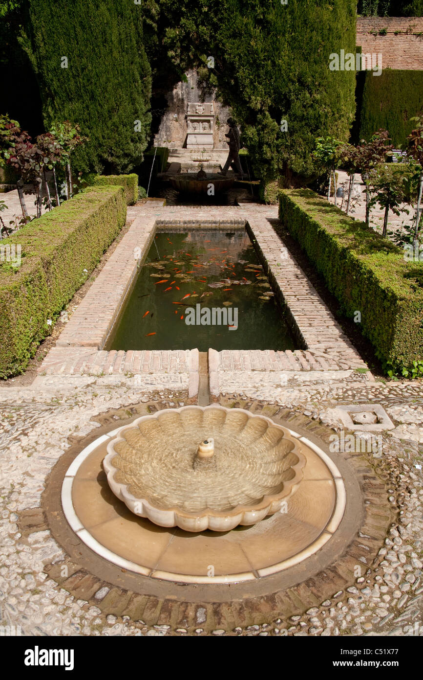 Granada Spagna Alhambra Palace Generalife laghetto in giardino goldfish Foto Stock