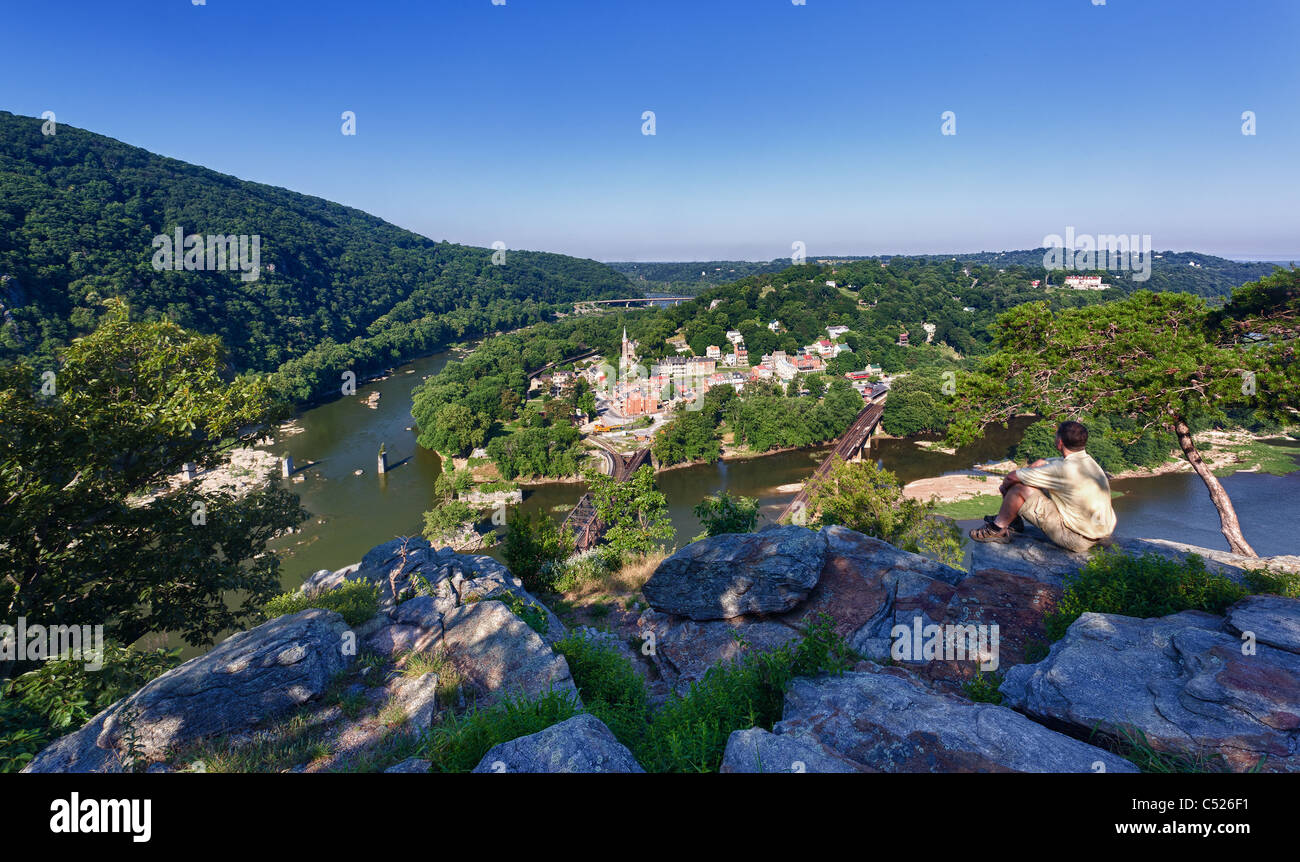Panorama su harpers Ferry dal Maryland Heights Foto Stock