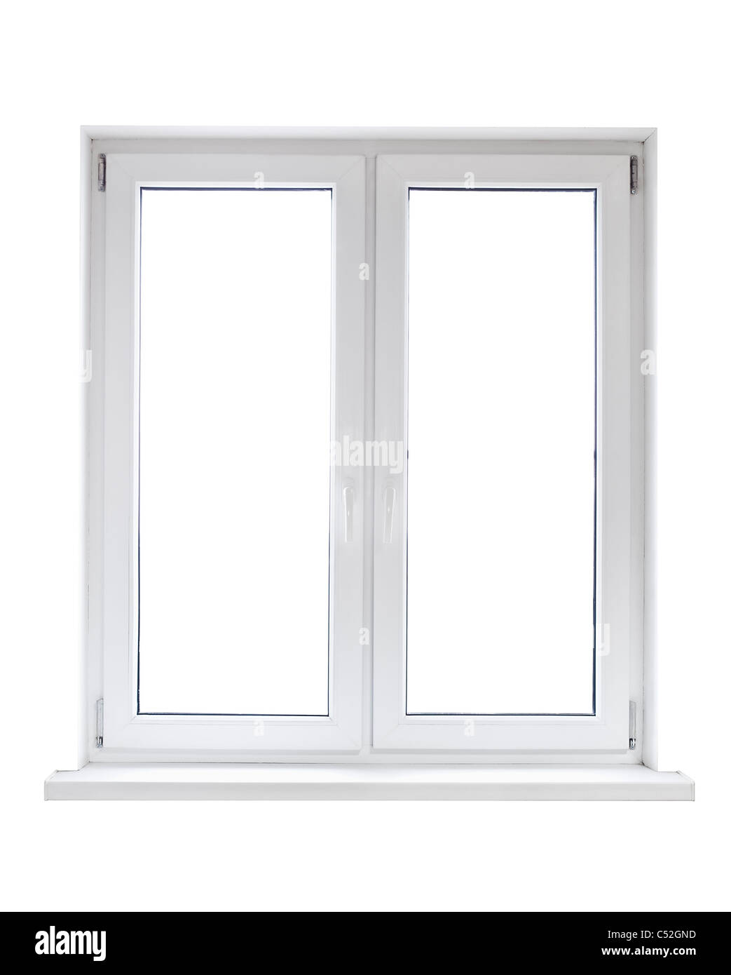 In plastica bianca porta doppia finestra isolati su sfondo bianco Foto Stock