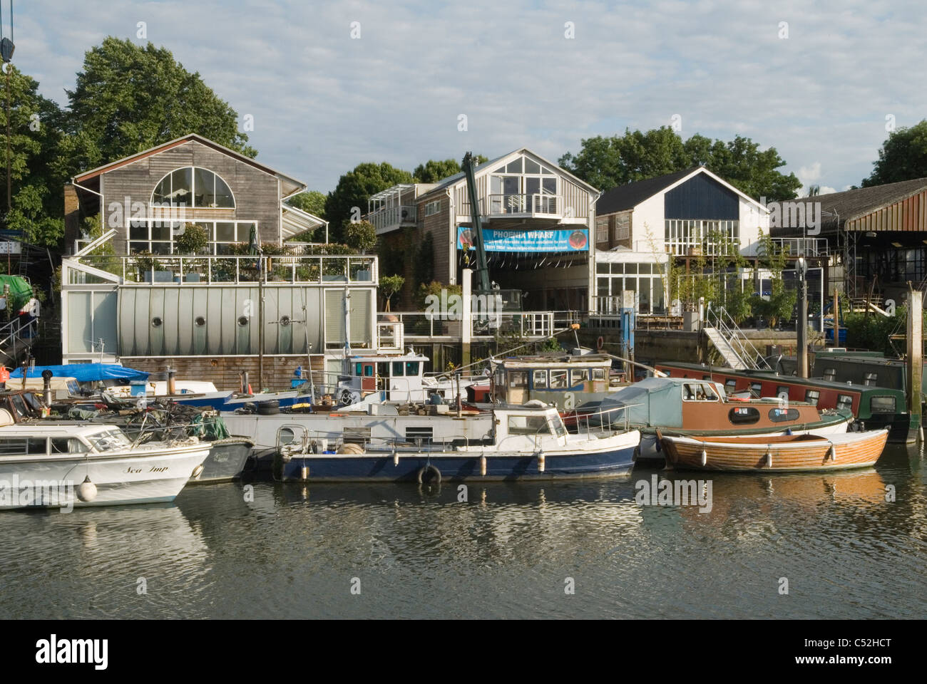 Eel Pie island boat yard. Il fiume Tamigi a Twickenham Middlesex. HOMER SYKES Foto Stock
