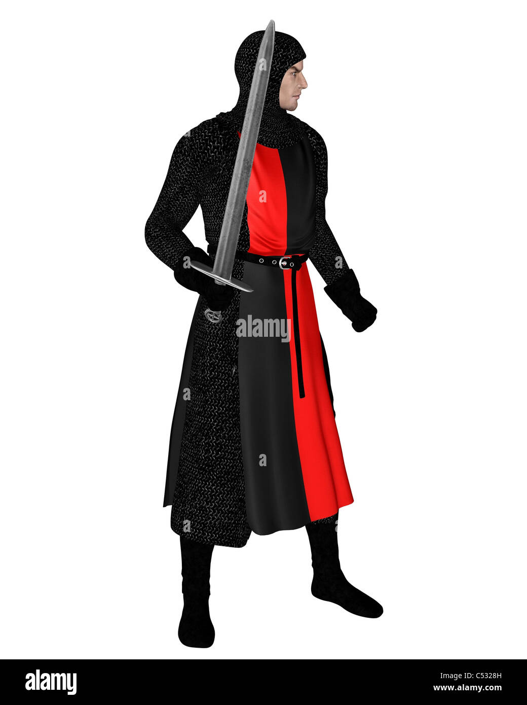 Il cavaliere normanno in Chainmail nero Foto Stock