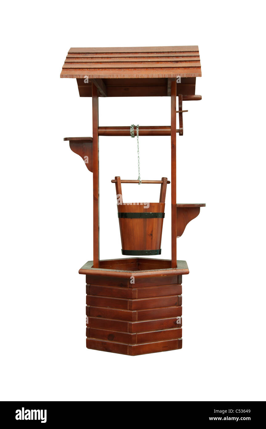 Acqua di legno ben isolato su bianco Foto Stock