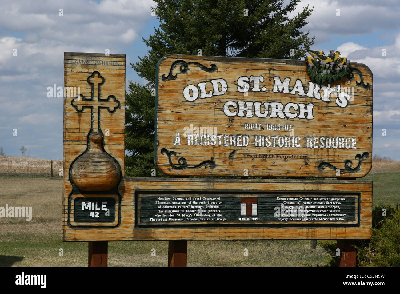 Old st. Chiesa di Maria, waugh, Alberta, Canada. w registrato risorsa storica. Foto Stock