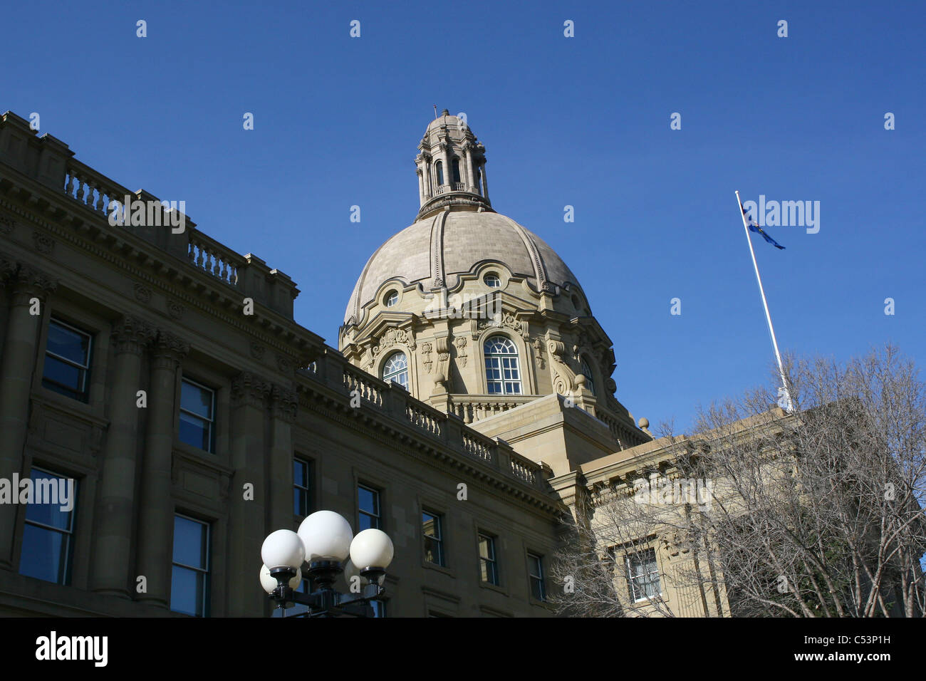 Gli edifici del Parlamento a Edmonton, Alberta, Canada. Struttura storica mortaio di pietra arenaria di blocchi al di fuori Foto Stock