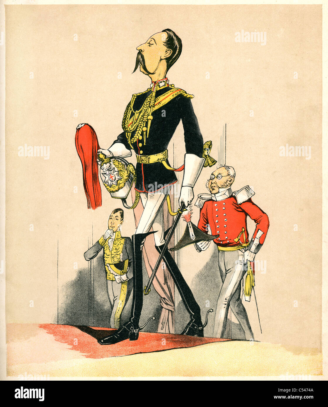 La caricatura di un capitano nella Royal Horse Guards Blues un reggimento di cavalleria dell'Esercito britannico parte della cavalleria della famiglia Foto Stock