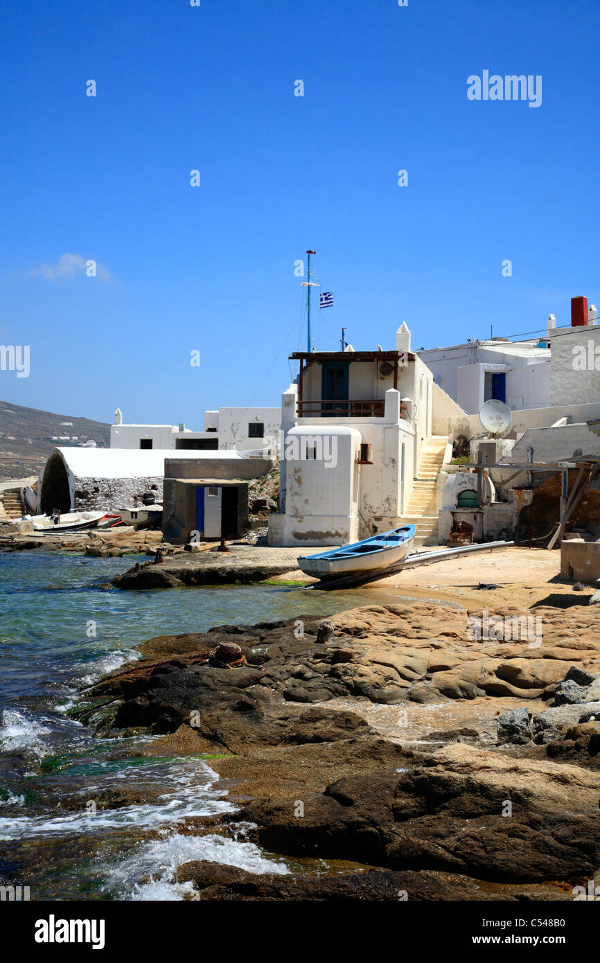 Villaggio di Pescatori di Agia Anna Kalafatis Cicladi isola di Mykonos Grecia UE Unione europea EUROPA Foto Stock