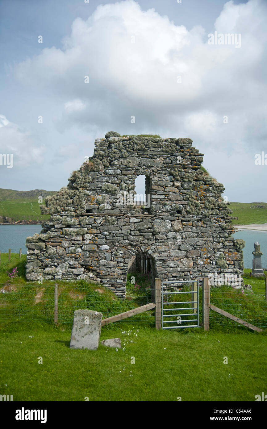 Le antiche rovine di San Olaf's Kirk Unst Shetland. SCO 7504 Foto Stock