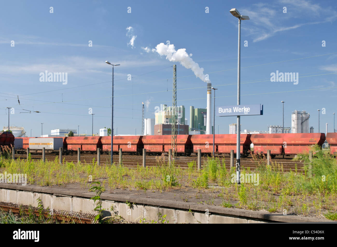 Buna opere impianto chimico, Schkopau, Sassonia-Anhalt, Germania, Europa Foto Stock