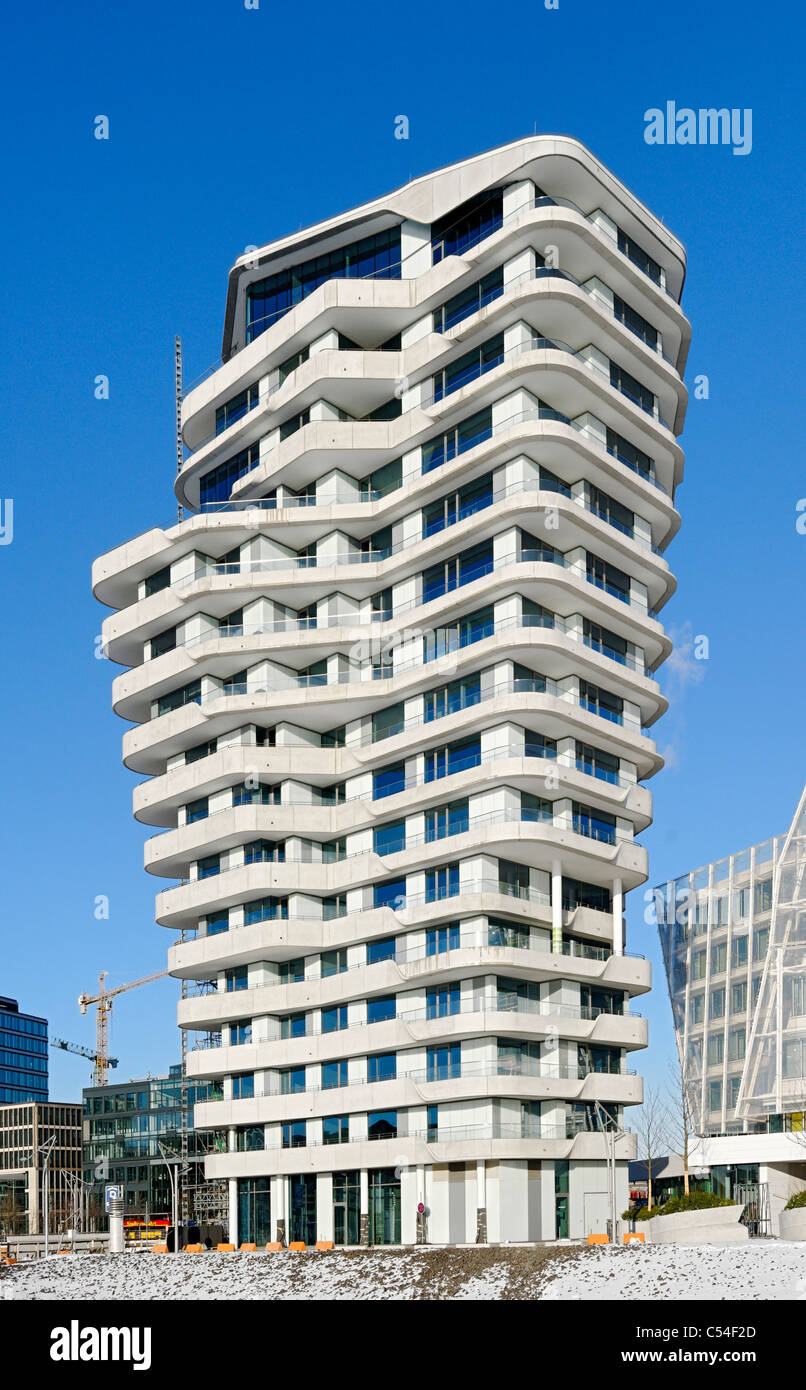 Architettura, MARCO POLO-tower, Grosser Grasbrook, Hafencity Harbor City district, città anseatica di Amburgo, Germania, Europa Foto Stock