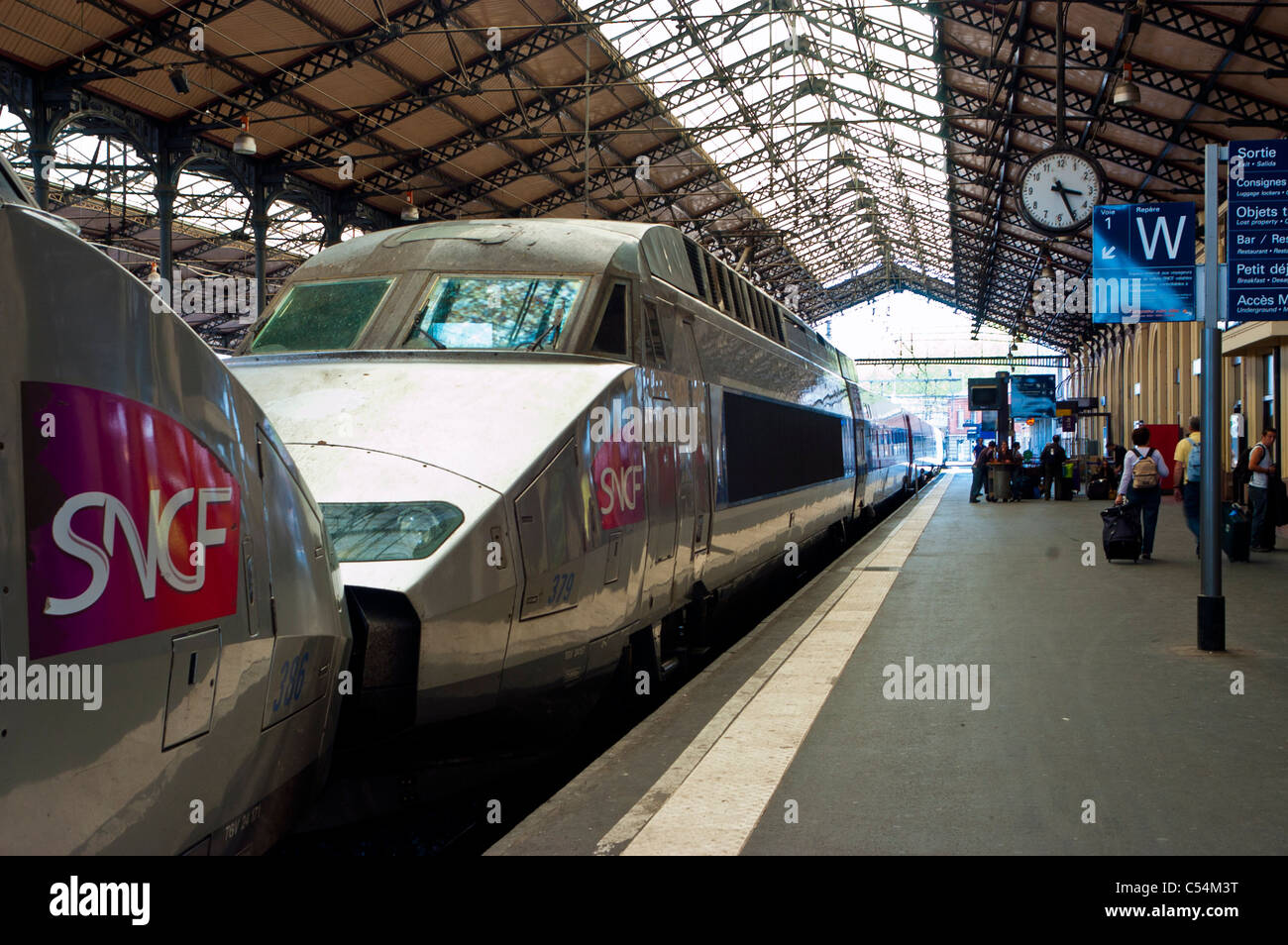 Tolosa, Francia, gente affollata, passeggeri, all'interno del TGV Bullet Train in stazione, piattaforma sncf, vista laterale Foto Stock