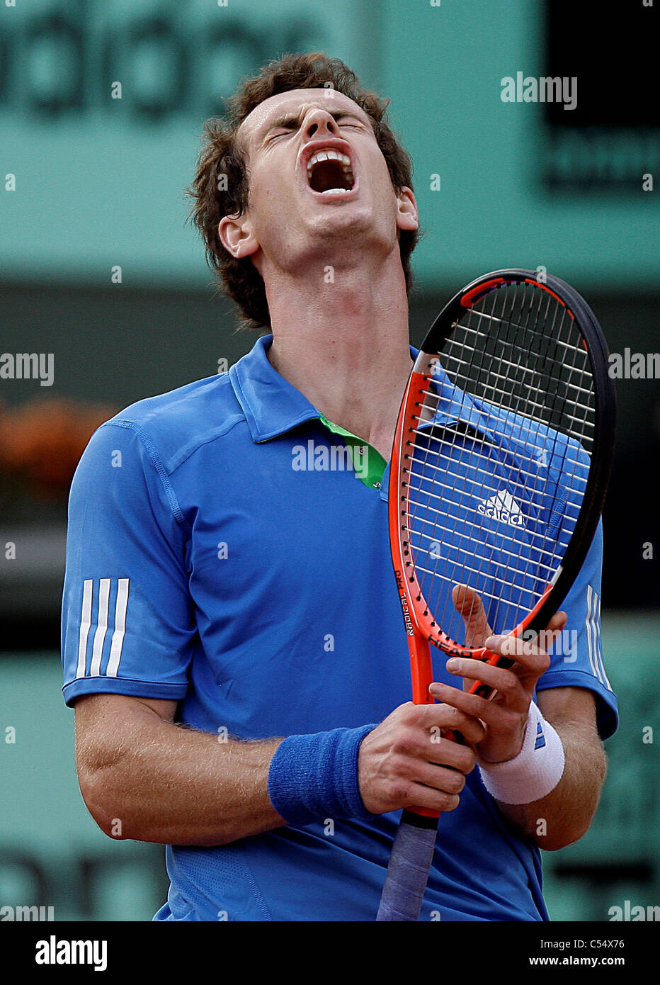 Andy Murray sconvolto dopo una partita di tennis Foto Stock