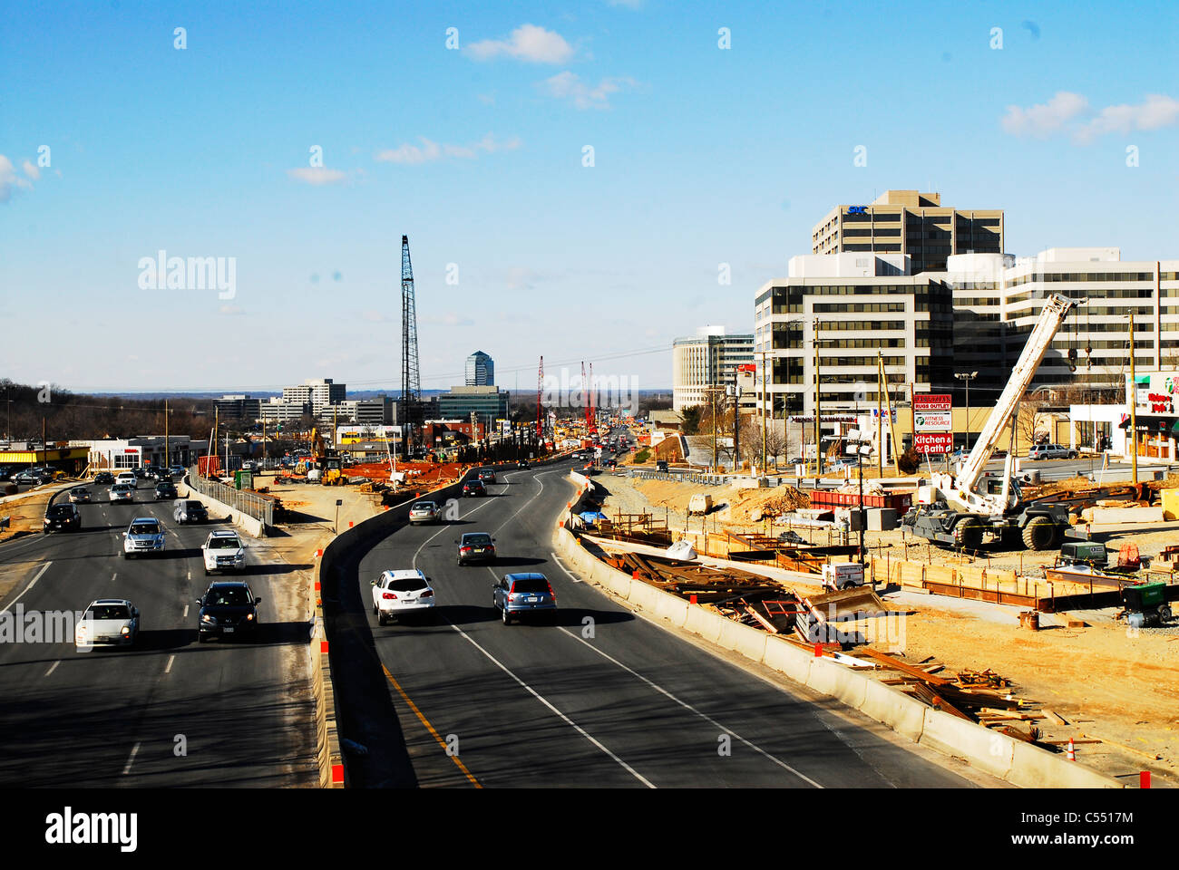 Al di sopra del terreno di costruzione della metropolitana all'aeroporto Dulles a Tysons Corner Va. USA. Foto Stock