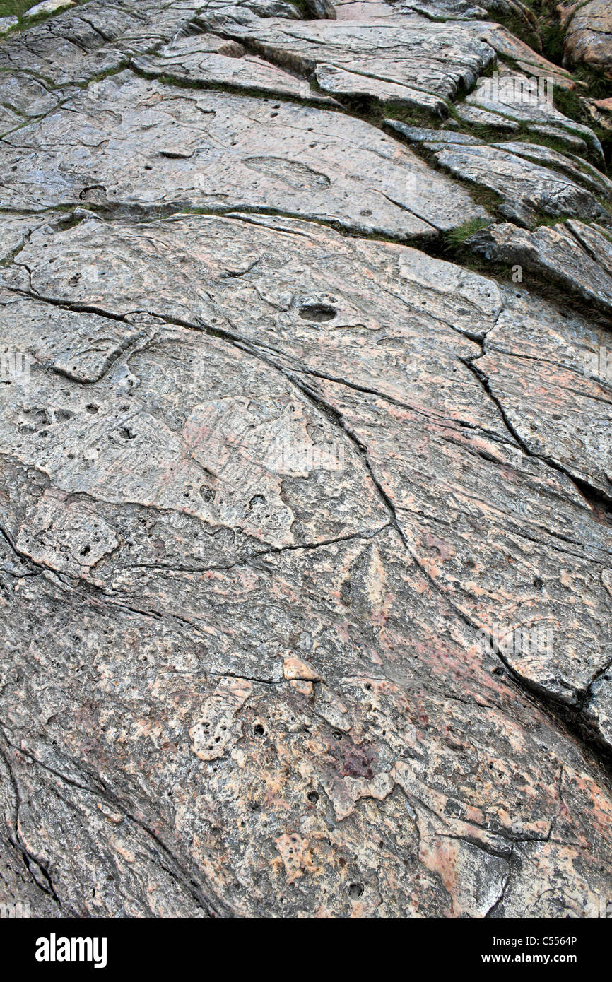 Liscia lastra di roccia sulla PYG via, Parco Nazionale di Snowdonia Wales UK Foto Stock