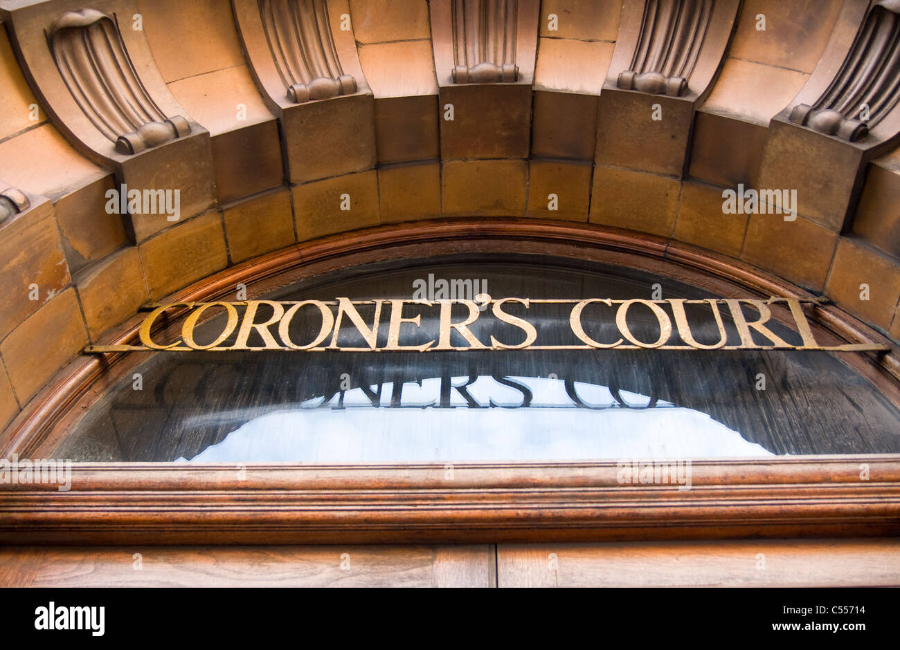 Vecchio Coroner's Court segno, London Road, Manchester Foto Stock