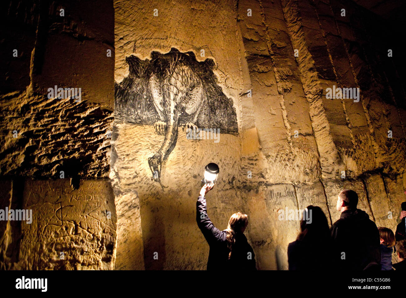 I Paesi Bassi, Maastricht, disegno a carboncino in grotte di Sint Pietersberg. Foto Stock