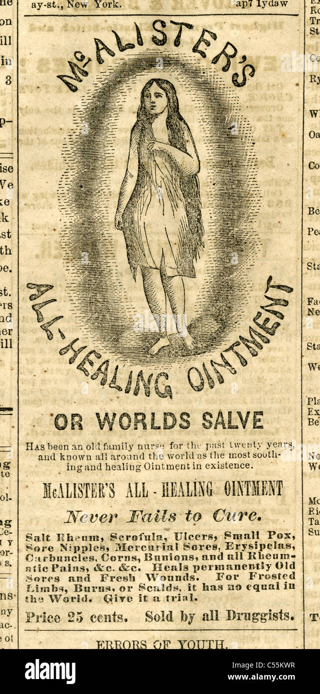 1867 incisione, McAlister All-Healing di unguento o del mondo Salve, non riesce mai ad indurire. Foto Stock