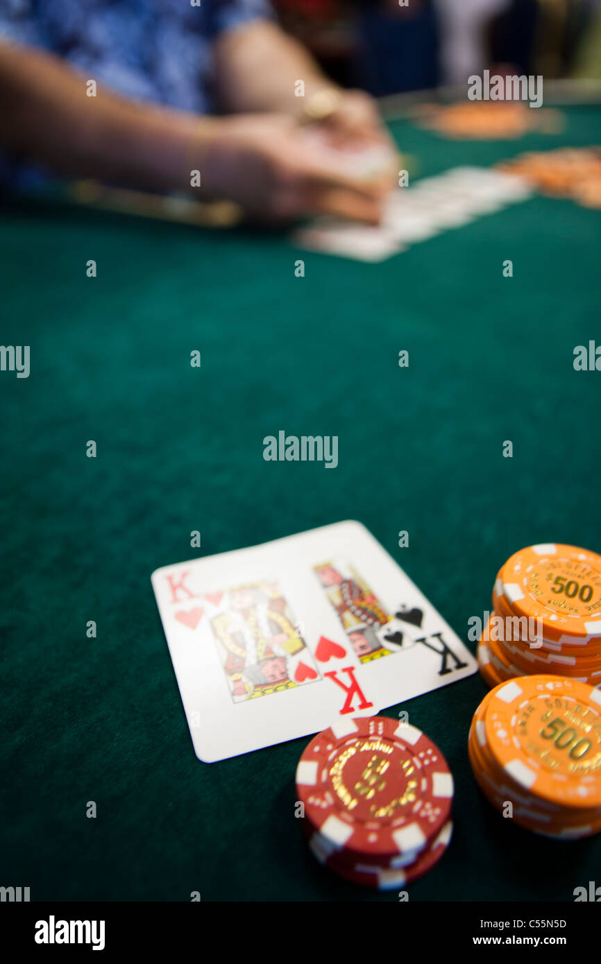 Tavolo del Poker Carte e chips Foto Stock