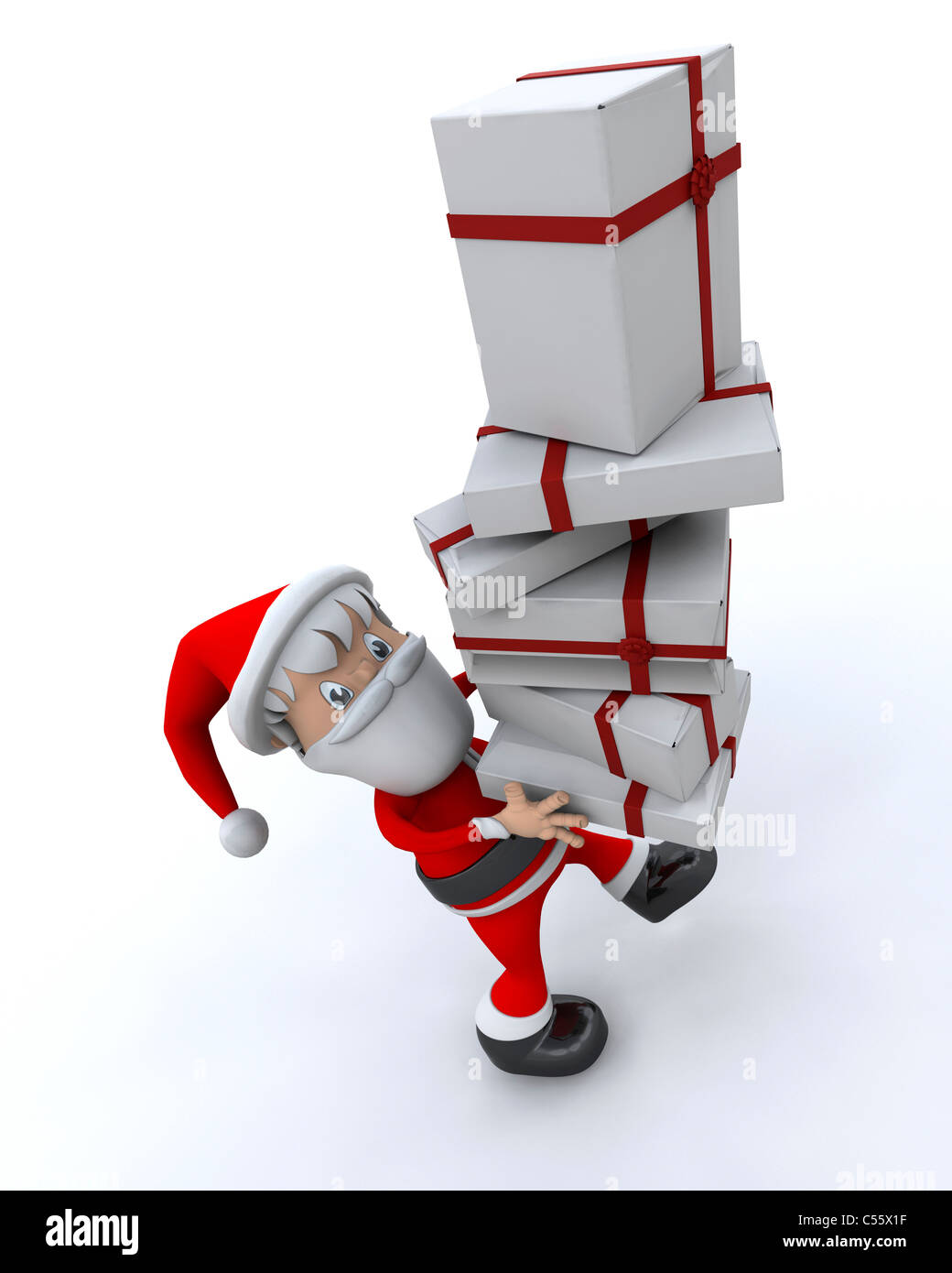 3D render di Babbo Natale e regali Foto Stock