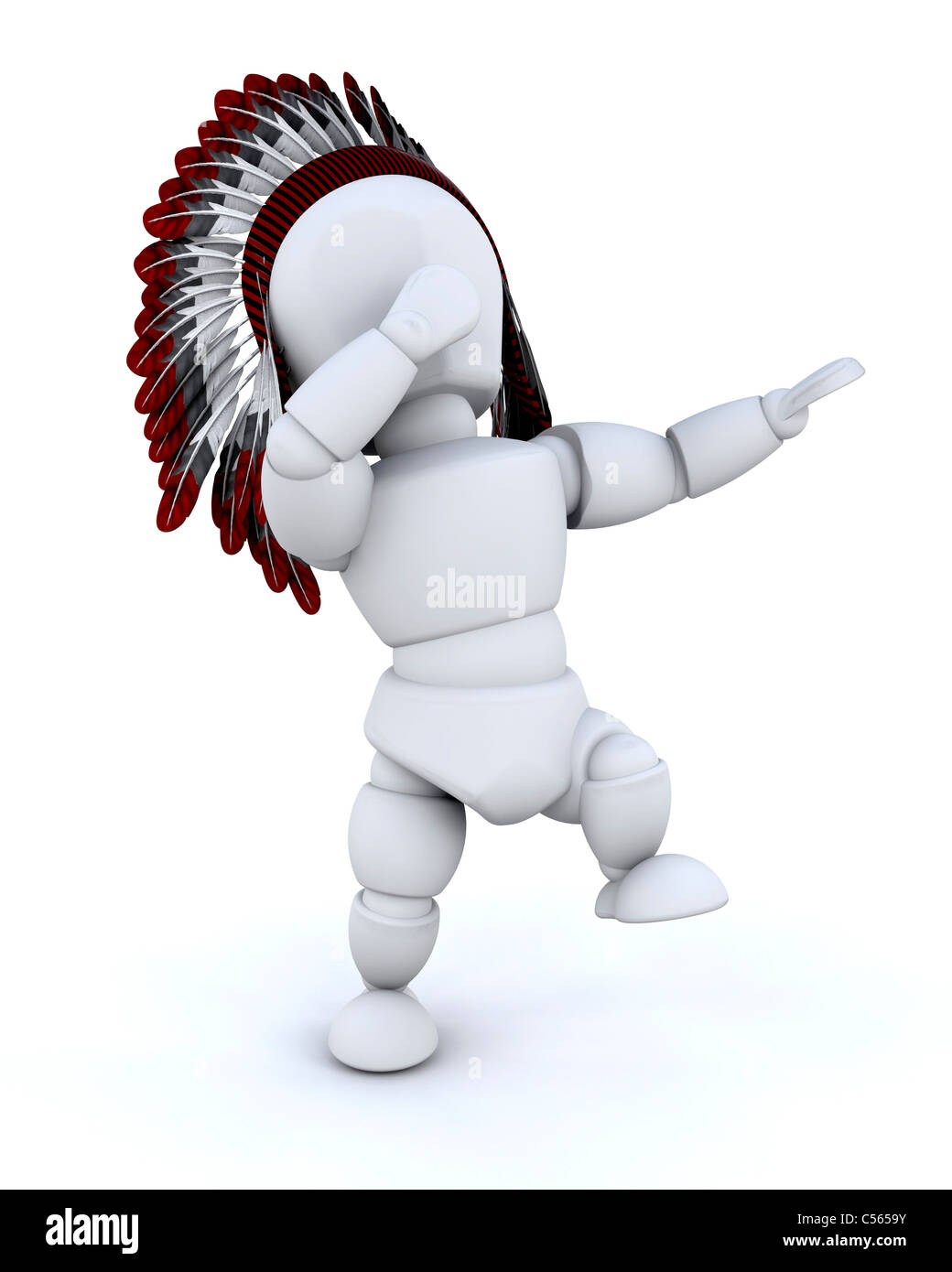 3D rendering di un uomo vestito come un nativo indiano americano Foto Stock